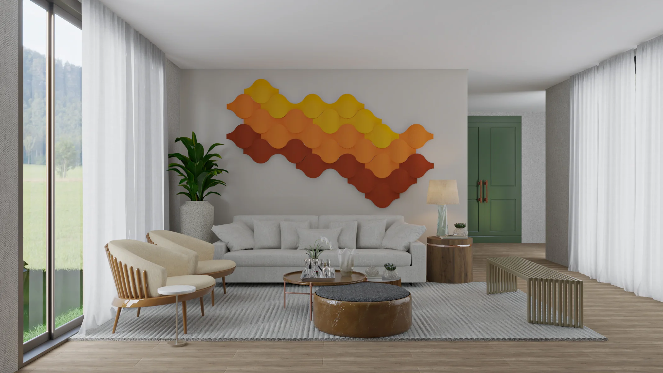 Schallabsorber Wohnzimmerwand modern orange