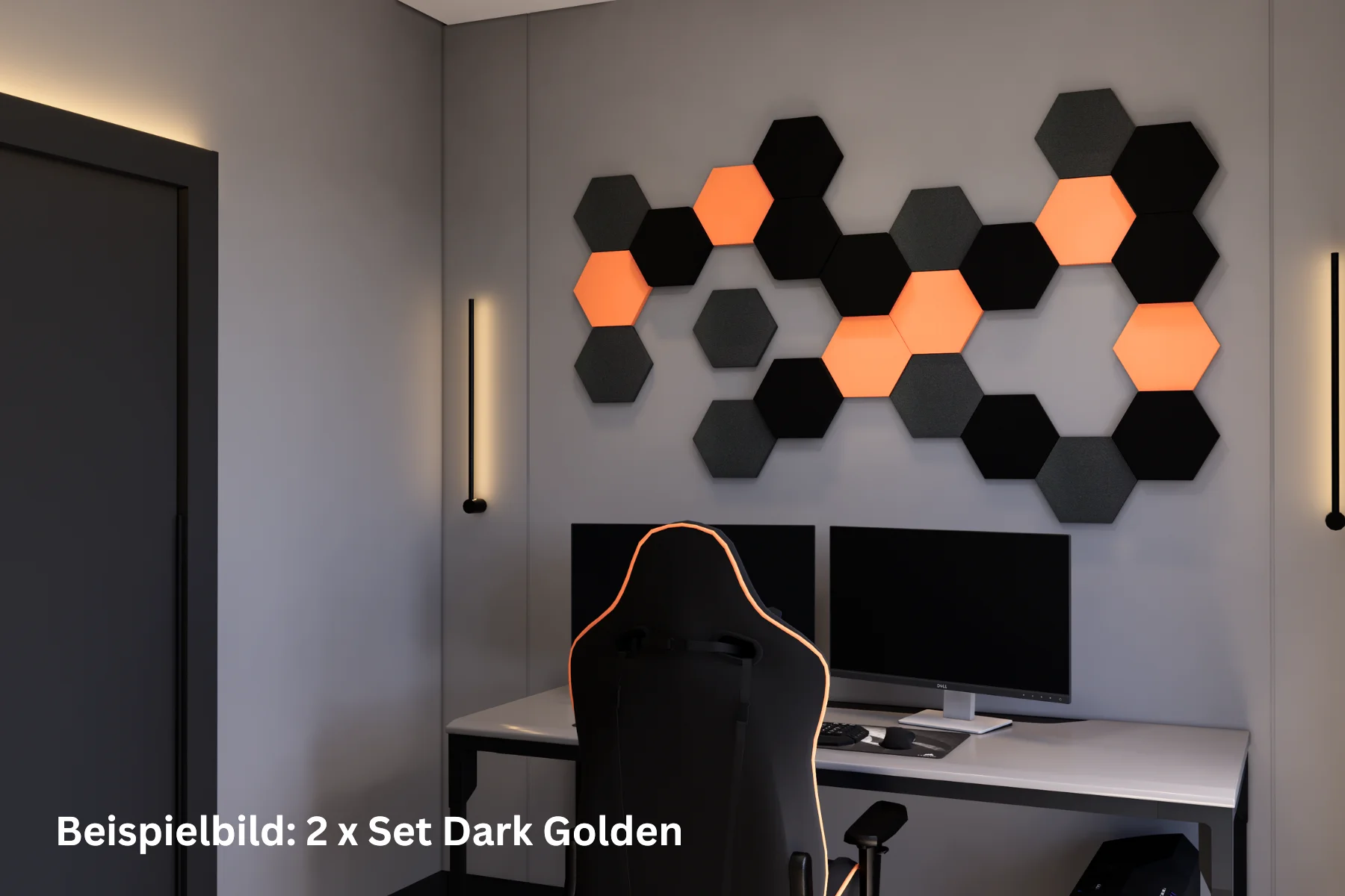 Schallabsorber Hexagon Gamingzimmer Dark Golden Details