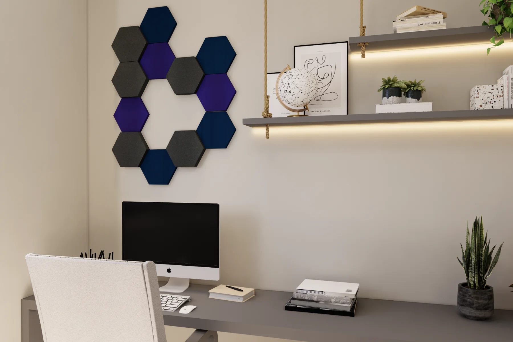 Schallabsorber Hexagon Home office Dark North sea details