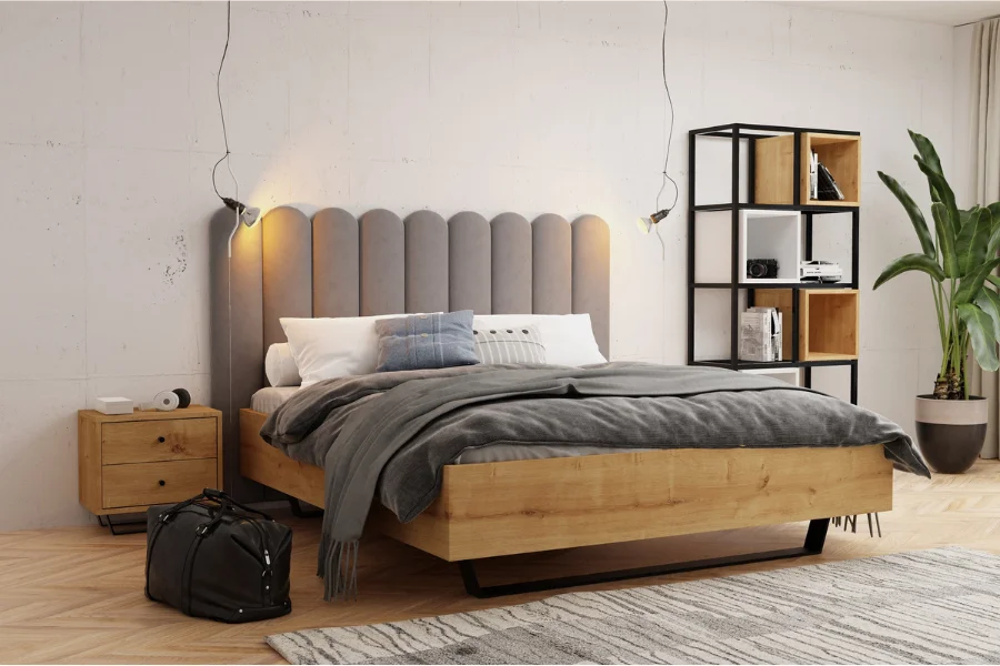 Wandpolster Schlafzimmer grau modern
