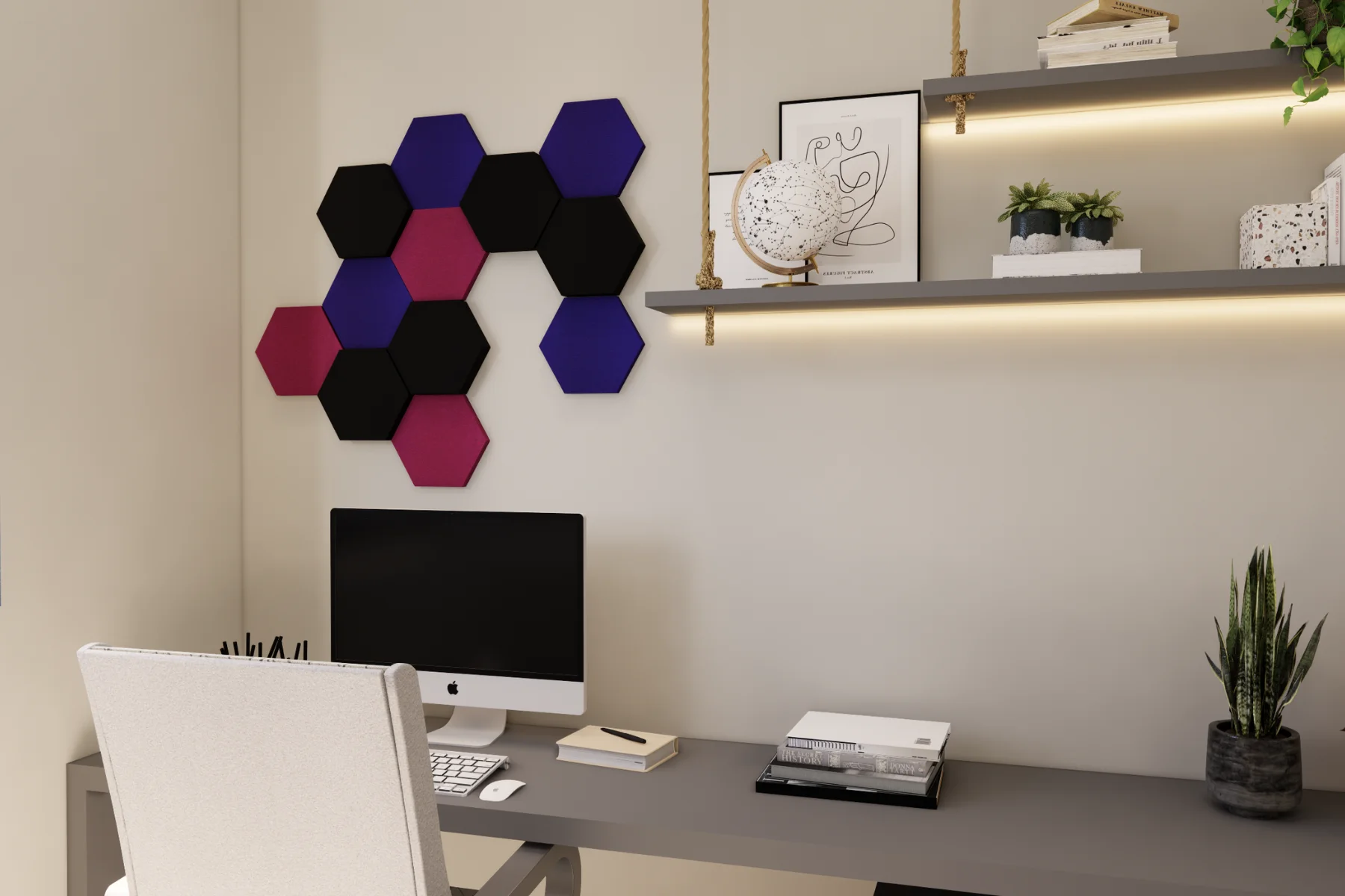 Schallabsorber Hexagon Home office Dark Ruby details