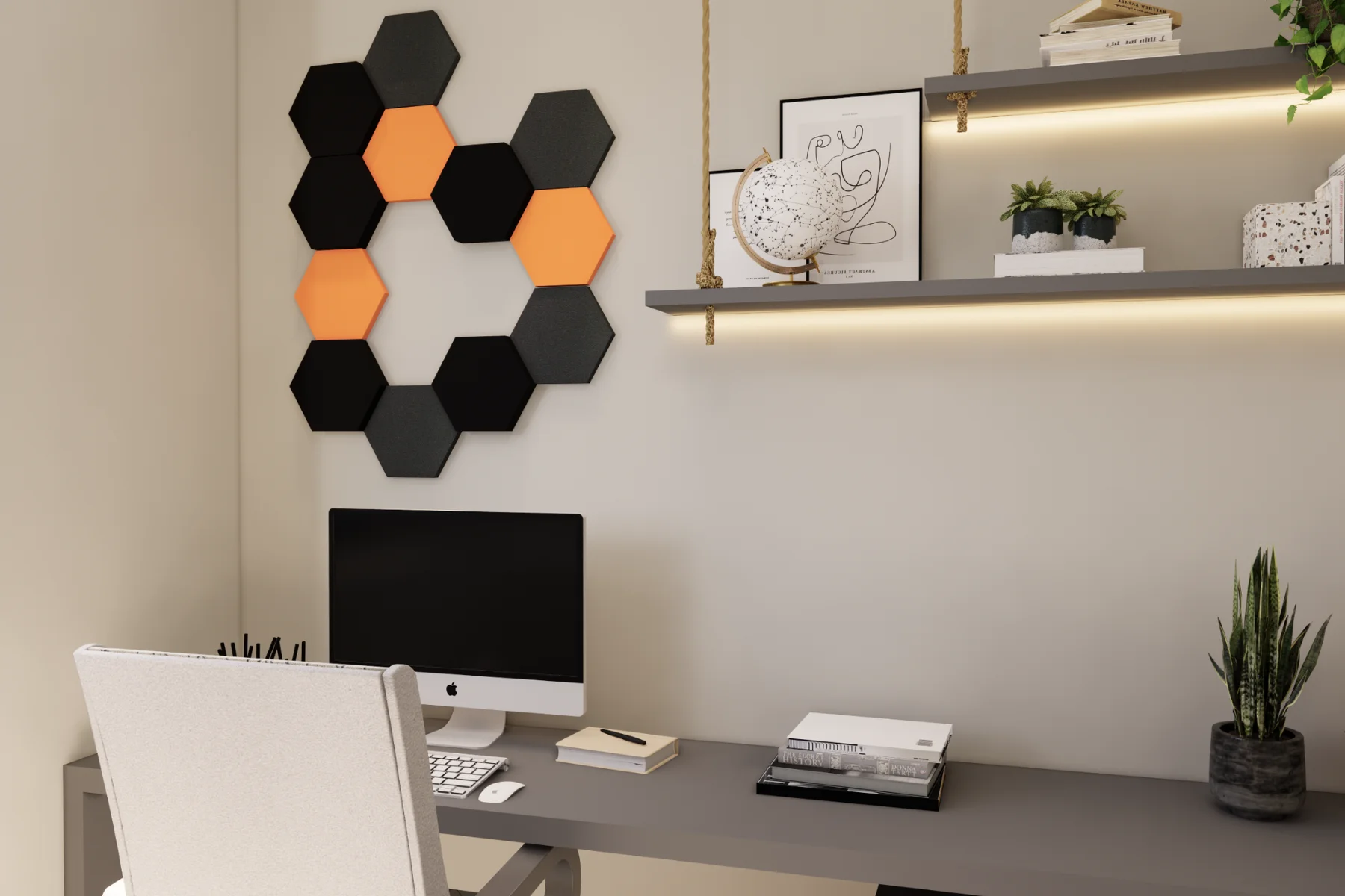 Schallabsorber Hexagon Home office Dark Golden details