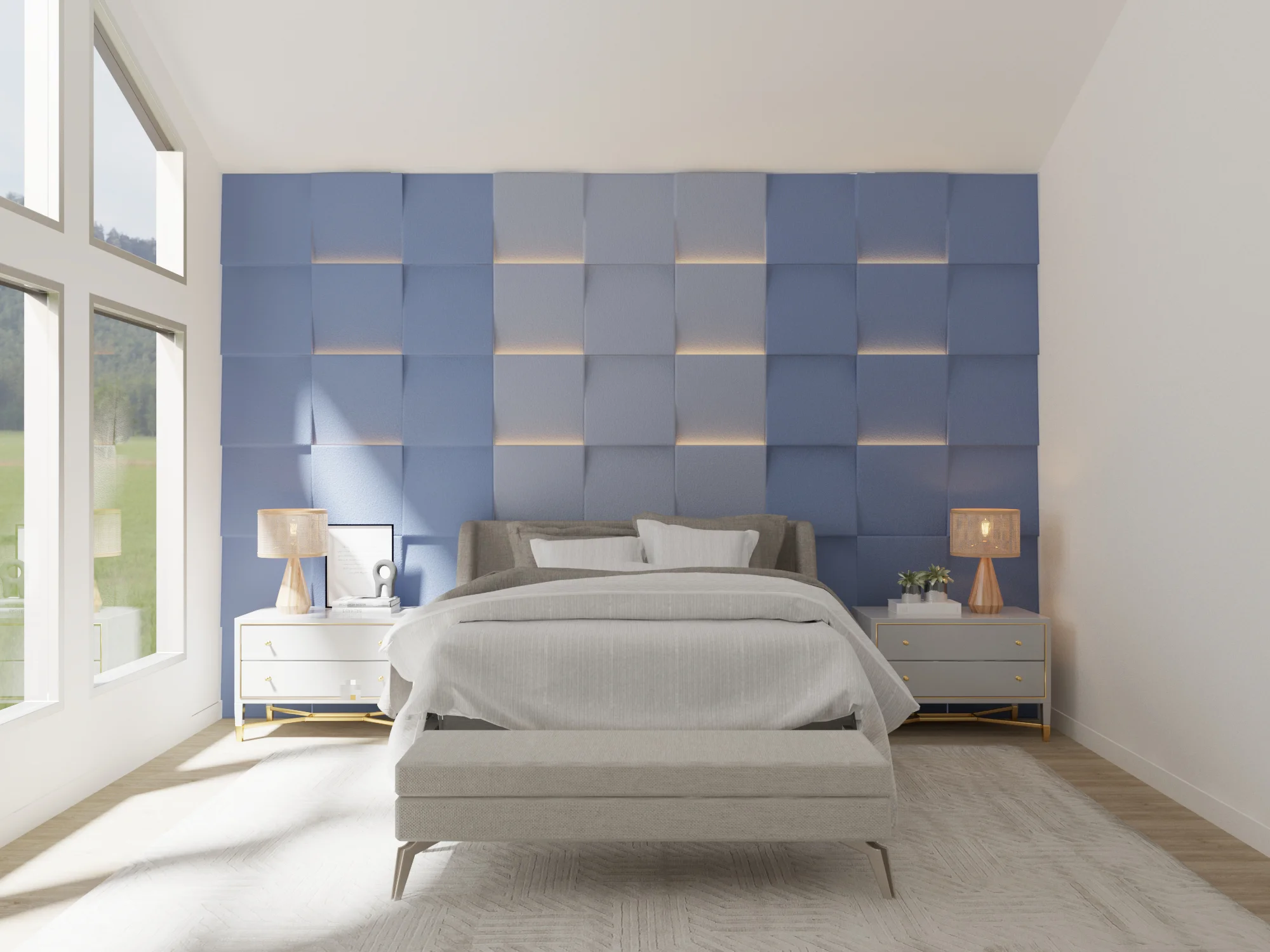 Schallabsorber Schlafzimmer Wand modern  Cube 3 blau