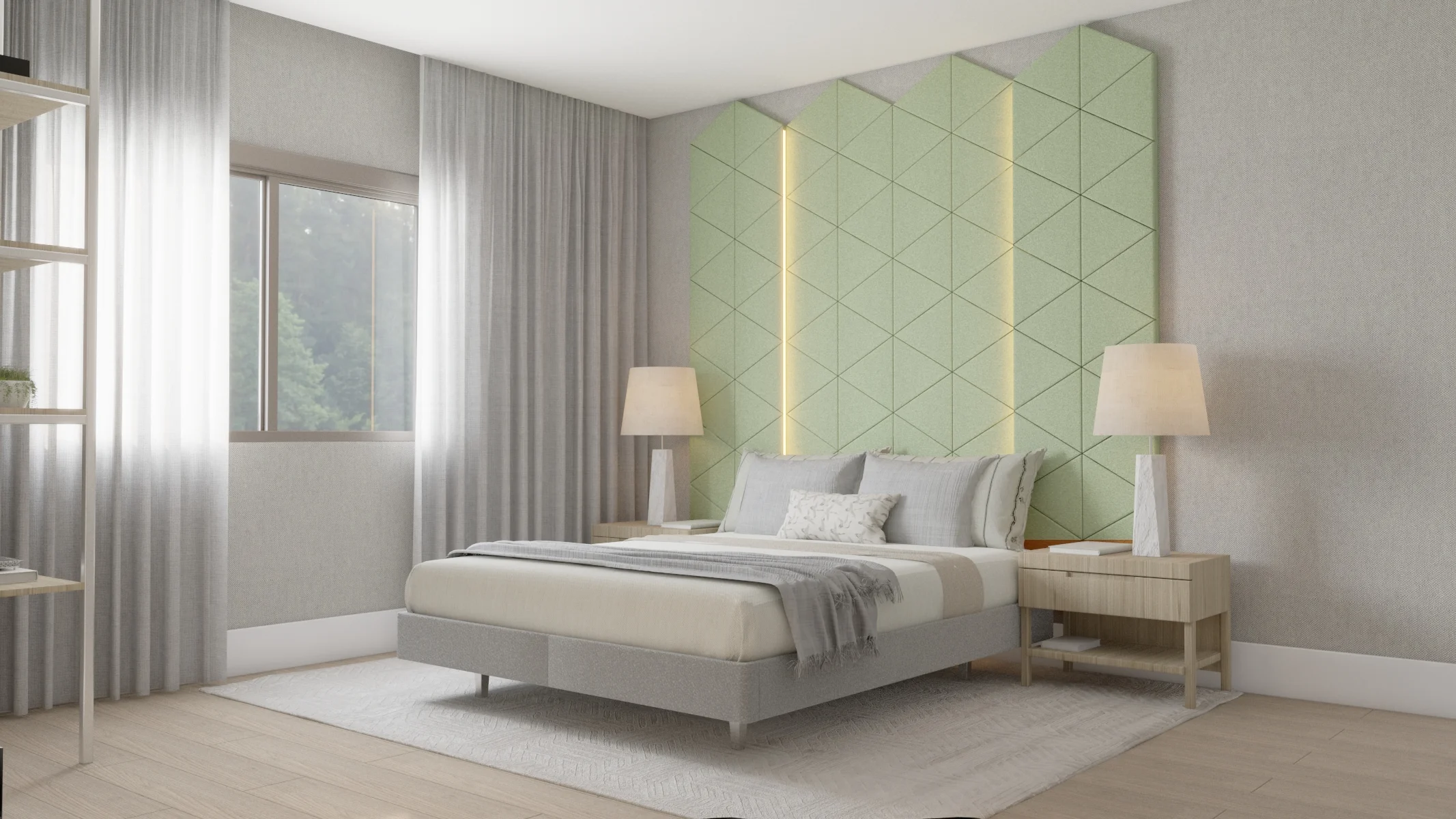 Schallabsorber Schlafzimmer mit LED modern grün