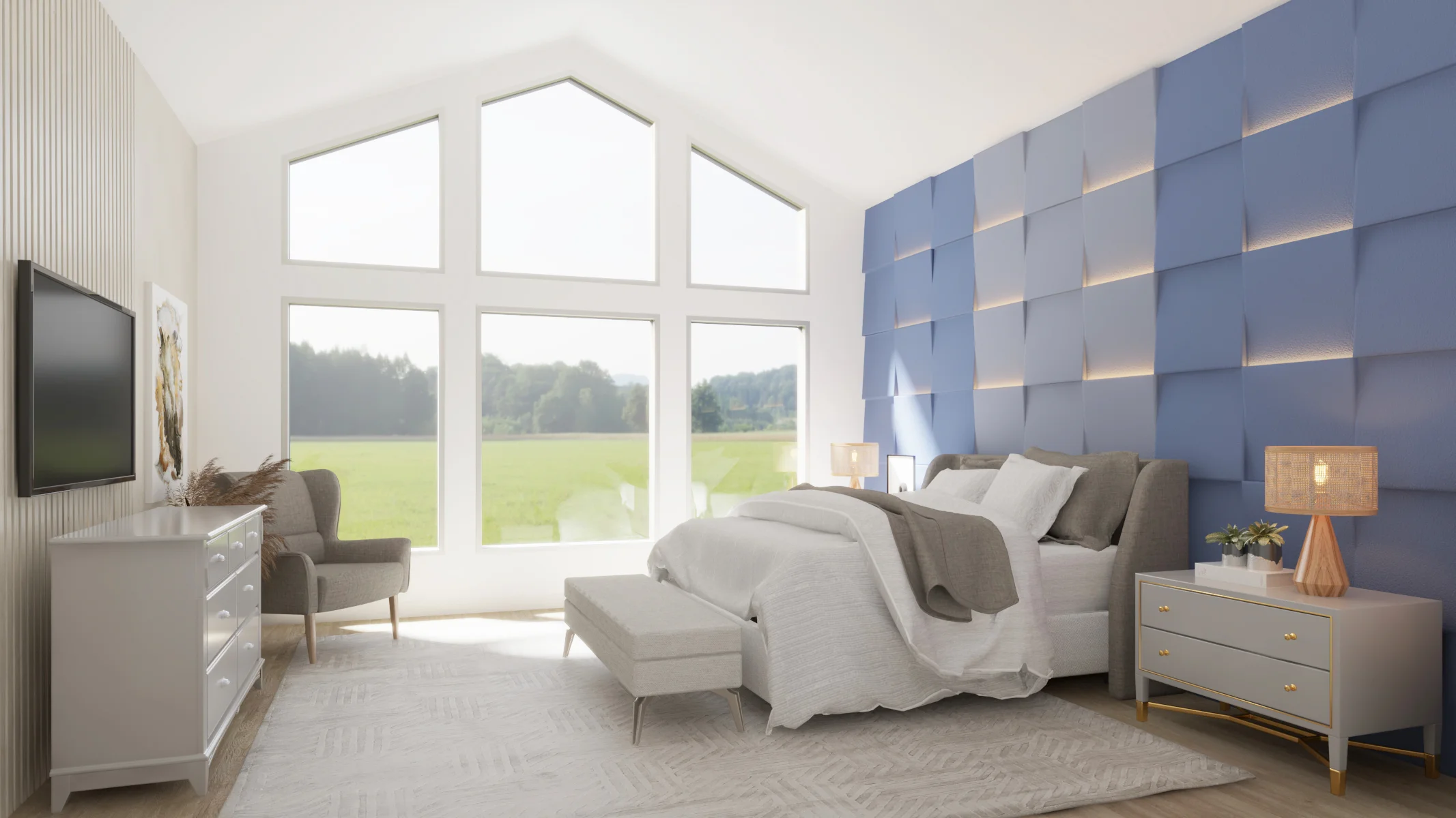 Schallabsorber Schlafzimmer Wand modern  Cube blau