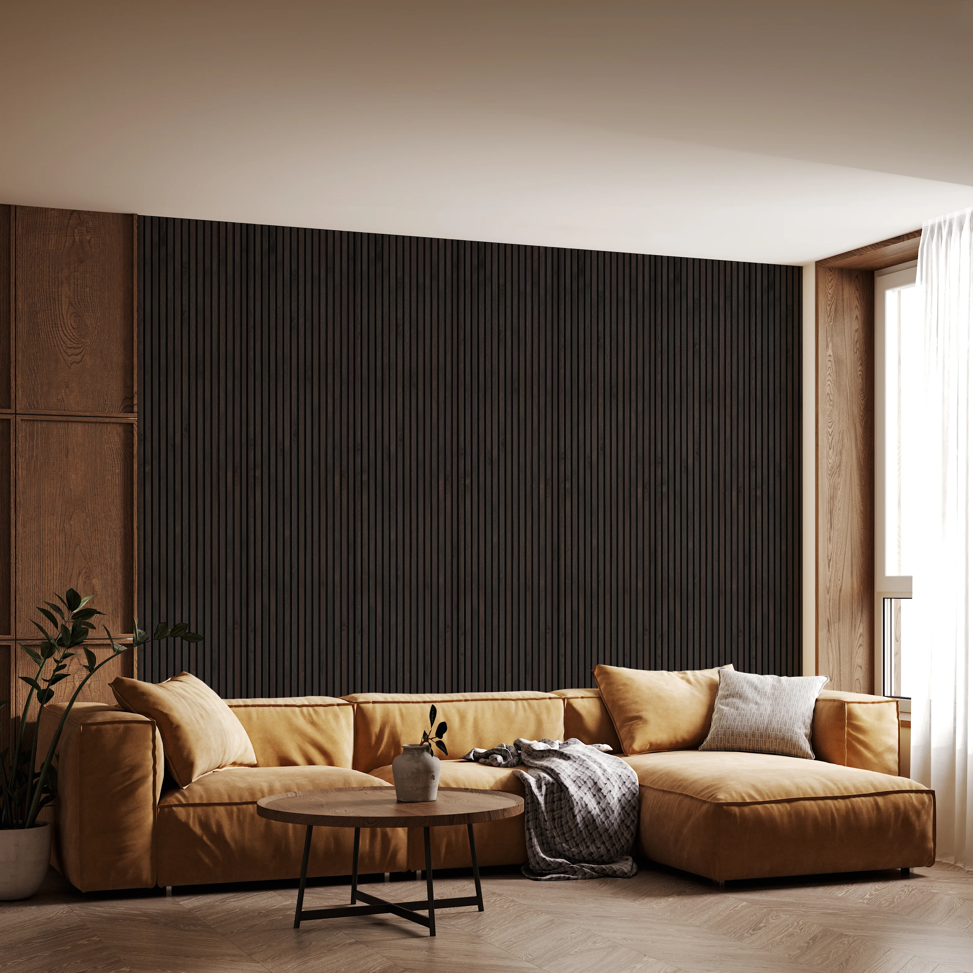 Akupanel Eiche Rustikal, geraeuchert 300 cm Wohnzimmer