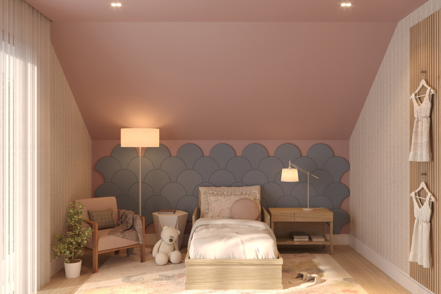Kinderzimmer Schallabsorber Shell Winter sky mit Garderobe Kinderzimmer Schallabsorber Shell Winter sky mit Garderobe
