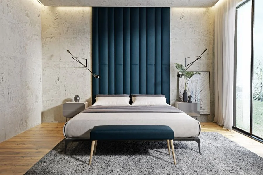 Wandpolster Schlafzimmer Long blau front Wandpolster Schlafzimmer Long blau front