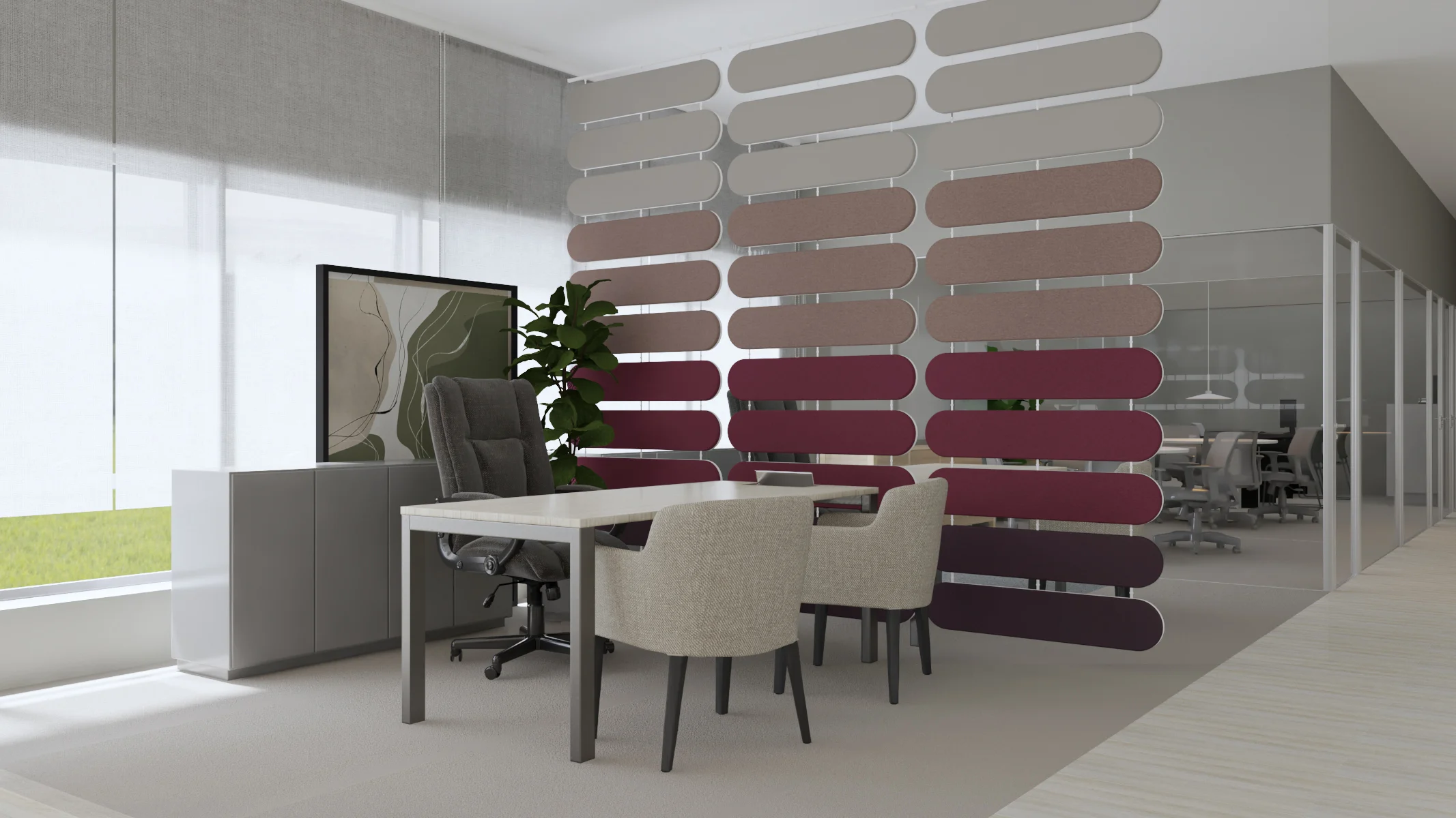 Büro Raumakustik hängende Trennwand 2 Büro Raumakustik hängende Trennwand 2