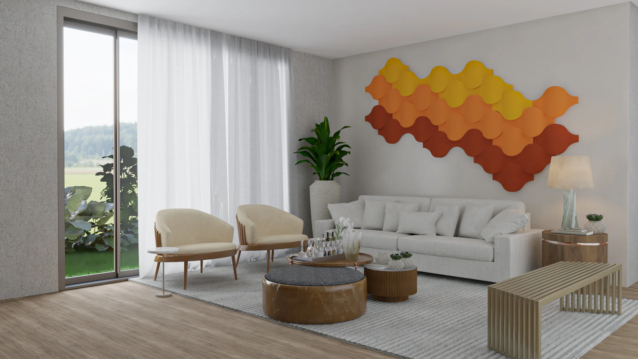 Schallabsorber Wohnzimmerwand modern orange 2